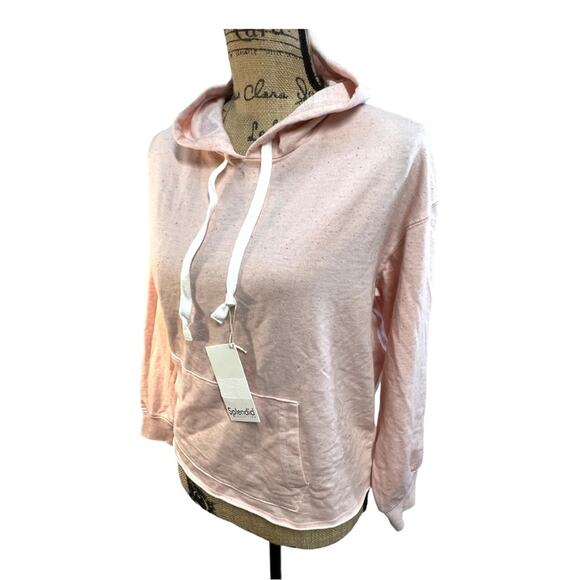 SPLENDID COLLECTION light pink speckled hoodie with frayed hem NWT M - Picture 6 of 11
